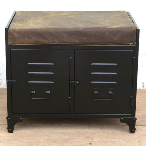 Metallbänk med skinnsits - Black - variant mindre