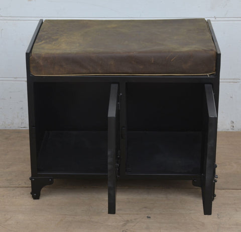 Metallbänk med skinnsits - Black - variant mindre