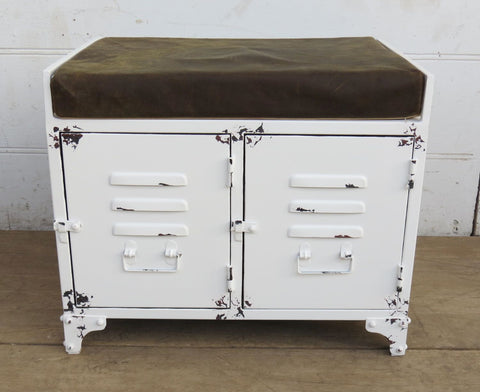Metallbänk med skinnsits - white - variant mindre