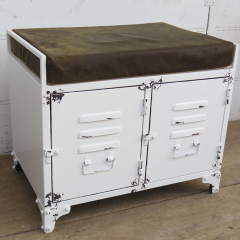 Metallbänk med skinnsits - white - variant mindre